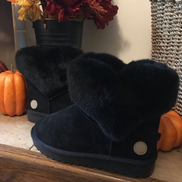 Shoes - Black Faux Fur Booties